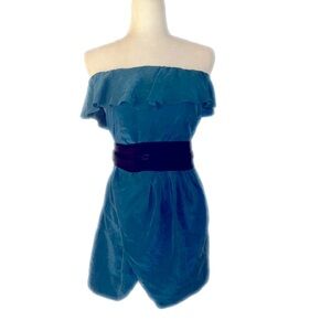Amanda Uprichard silk teal strapless mini dress. Size medium